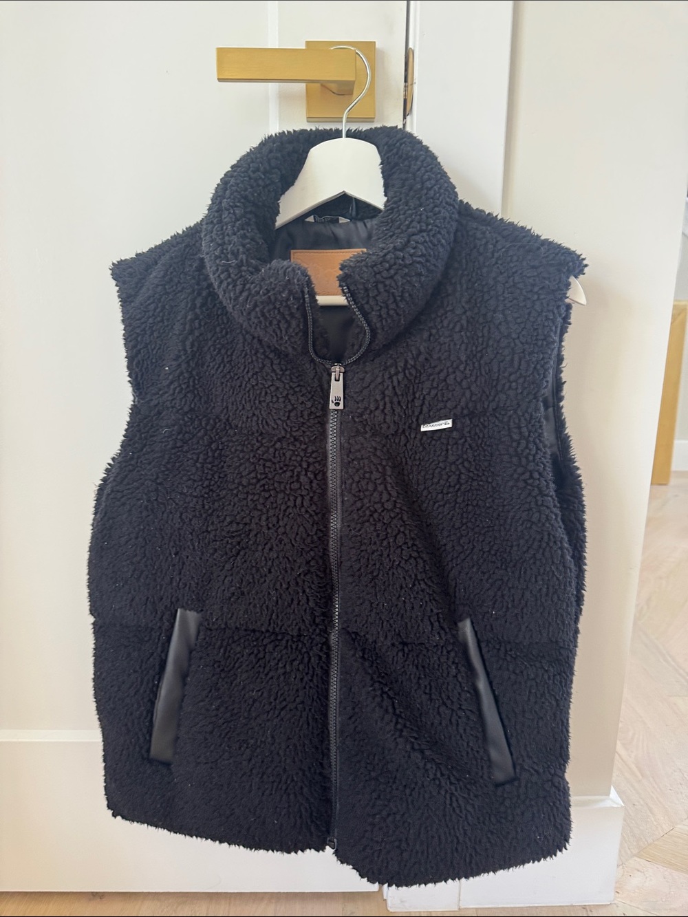 BearPaw Black Sherpa Zip-Up Vest with High Collar